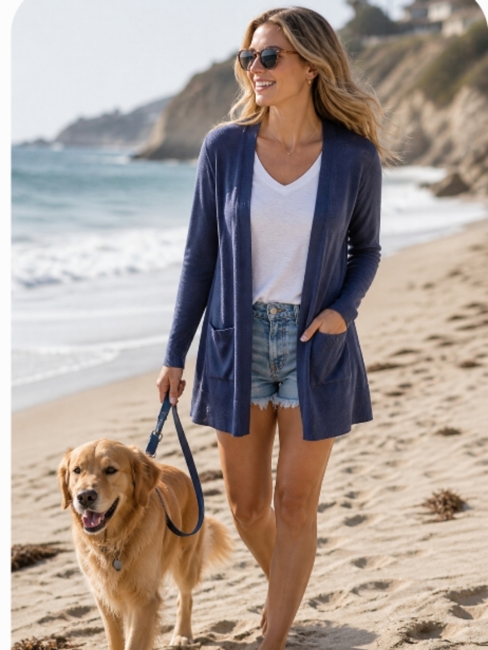 Nine West Navy Blue Long Cardigan Open Front Medium